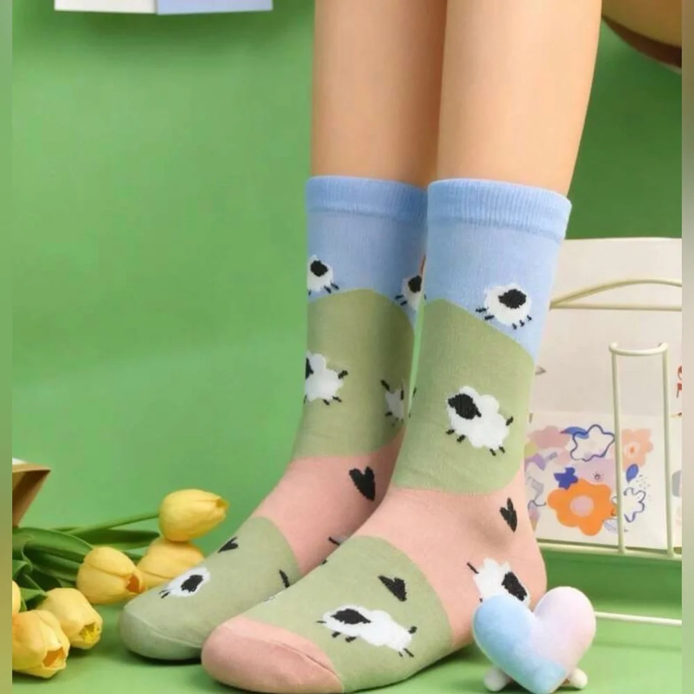 Sheep Socks lamb farm funny Womens girls teens gift heart pattern animal kids